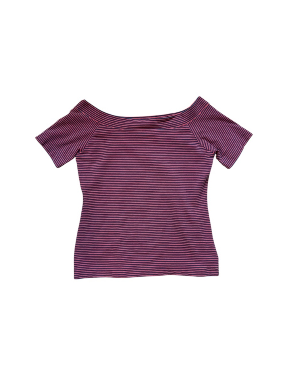 J. Crew Burgundy and Black Striped Off-Shoulder Tee